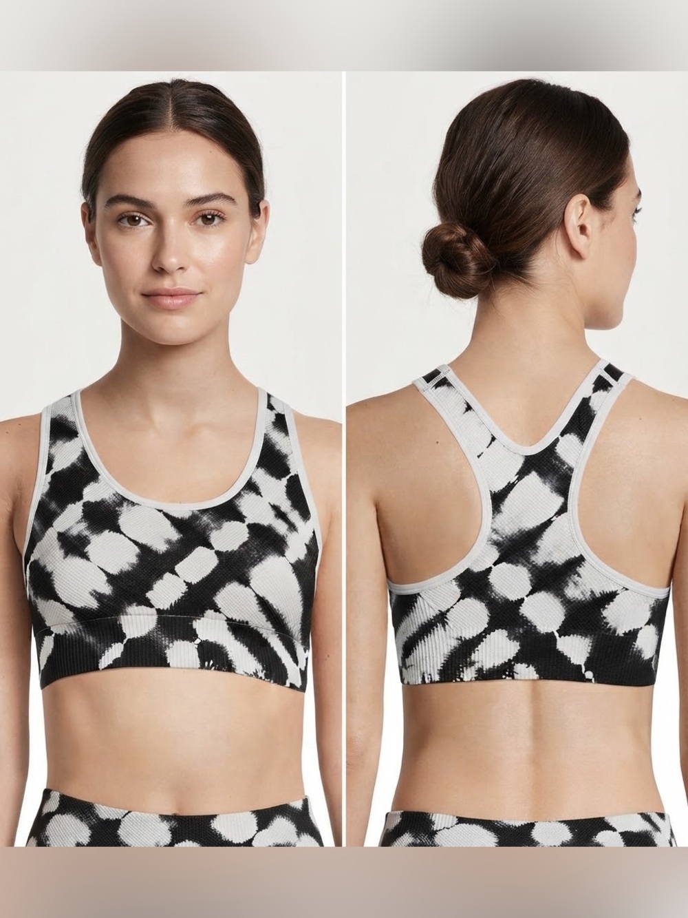 Avia Black & White Abstract Racerback Sports Bra